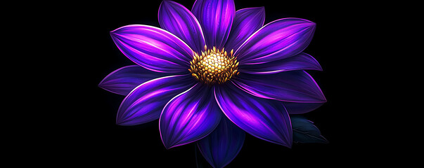 Obraz premium A close-up of a vibrant purple daisy with a striking golden center against a black background. 