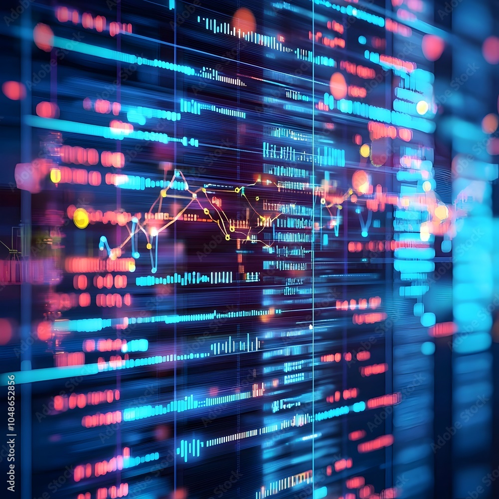 Poster futuristic biotechnology data interface displaying complex genetic code analysis