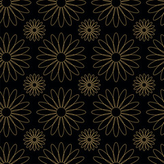 Abstract geometric pattern with crosses, stripes, lines. Seamless vector background. Black and gold ornament. Modern reticulated graphic design.