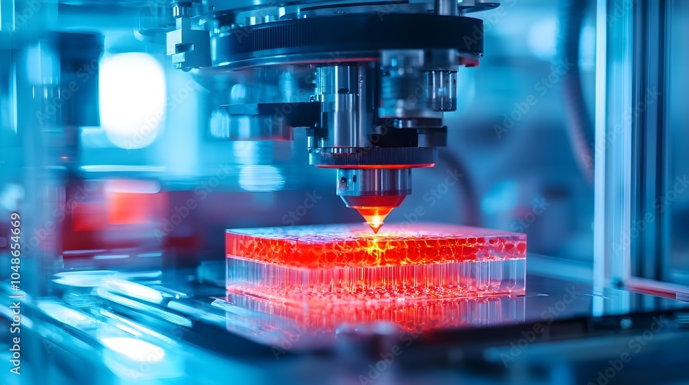 Poster advanced bioprinting machine creating complex tissue structure with precise technology
