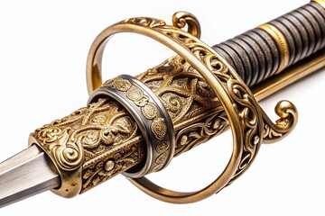 Obraz premium Original Light Artillery Saber Model 1840 American Civil War Sword in Macro Photography on White Background