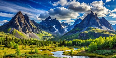 Fototapeta premium Outdoor Activities in the Majestic Circumpolar Urals - Minimalist Mountain Landscape Photography