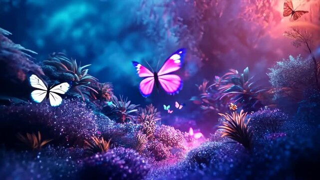 Bioluminescent fantasy video background, using glowing, magical elements to create a fantastical atmosphere, perfect for fantasy-themed content or storytelling