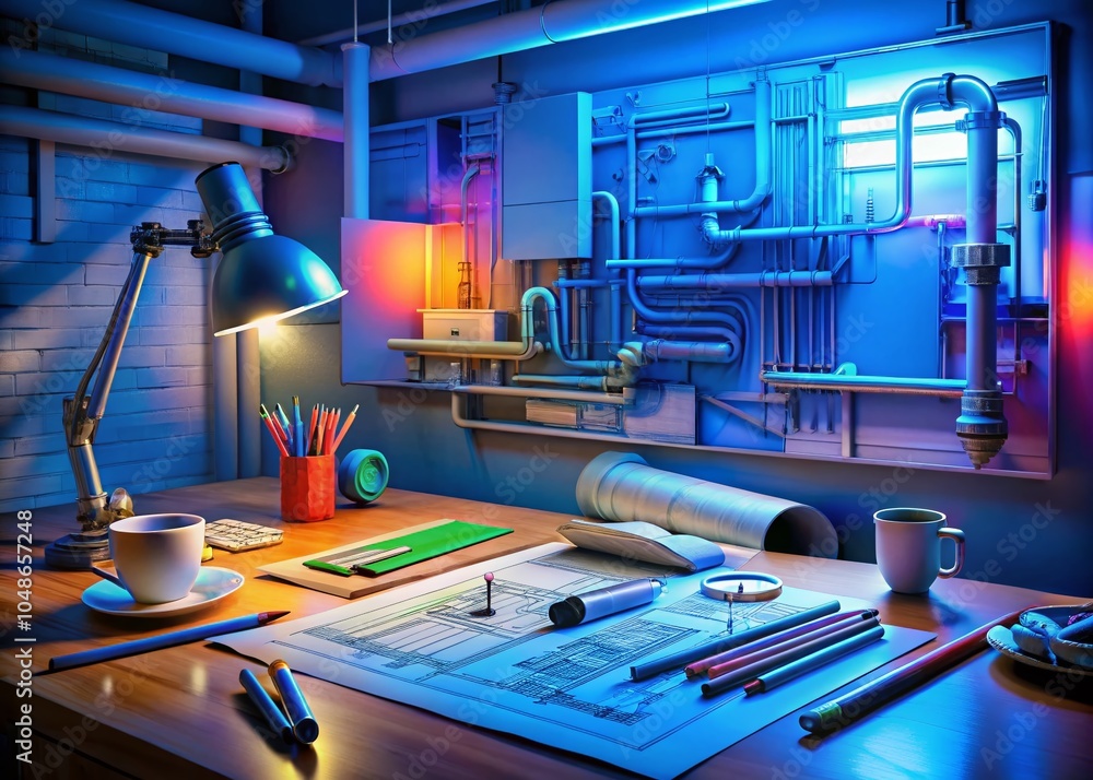 Poster plumbing architect drawing design with generative ai techniques for innovative solutions
