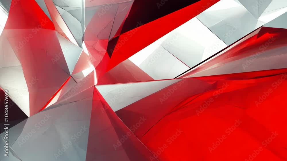 Poster a red and white abstract design with a triangle shape. the red color is dominant and the white color