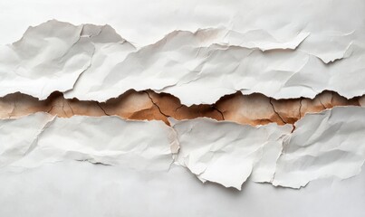 Torn White Paper with Exposed Brown Layers on Textured Surface
