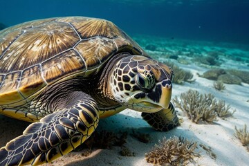 Fototapeta premium A happy and free sea turtle on is habitat 
