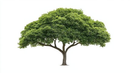 Fototapeta premium A lush, green tree with a broad canopy, symbolizing nature and tranquility against a plain white backdrop.