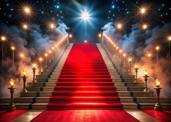 Red Carpet Staircase with Smoke and Spotlights for a Glamorous Holiday Awards Ceremony Event