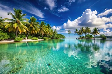 Naklejka premium tropical resort lagoon with clear water and palm trees