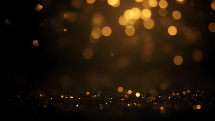 Obraz premium Festive dark backgrounds feature gold glitter and bokeh for new year celebrations like birthdays and holidays.