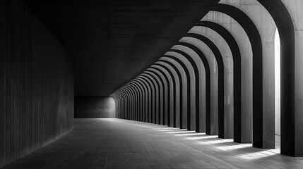 Modern Minimalist Curved Architecture in Gray Concrete Tunnel