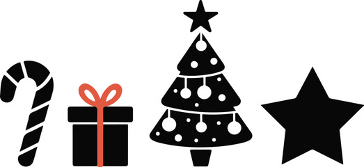 Set of minimalistic Christmas elements black ,silhouette