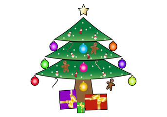 Pegatina de un árbol de Navidad decorado  y con regalos
