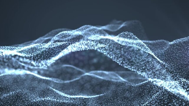 Glowing silver wave of particles on a uniform background