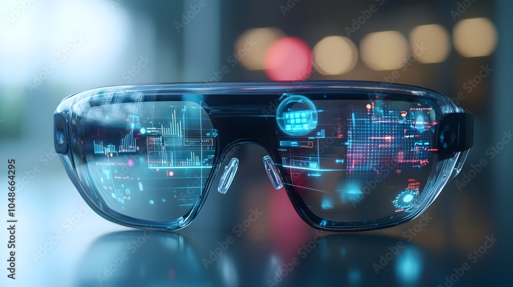 Poster augmented reality glasses displaying live translation during conversation blending digital and real 
