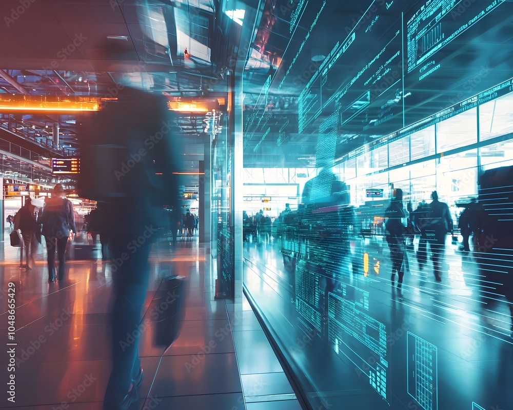 Poster seamless biometric travel hub with efficient movement and digital security