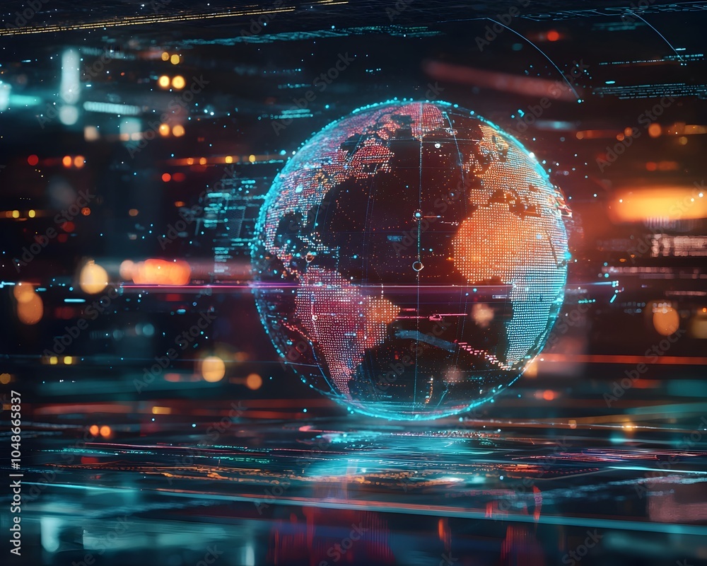 Poster interactive holographic globe with real time travel data and ai powered planning