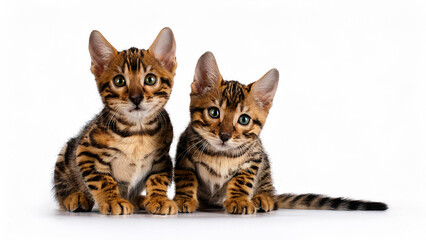 Obraz premium Two toyger kittens sitting on a white background.