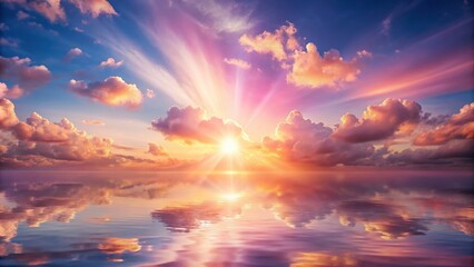 Obraz premium Serene Sunshine Through Pink Clouds - Tranquil Landscape for Hope and Love Themes