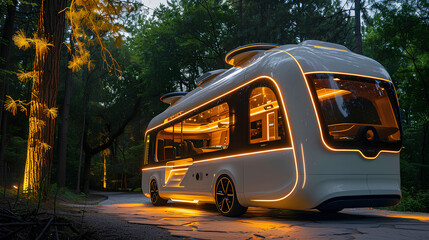 Luxury Motorhome Parked in Forest Setting