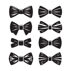 Set of bow tie silhouette on white background