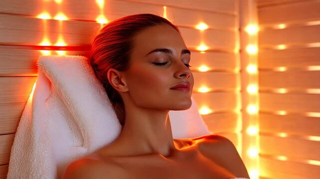 Woman in modern infrared sauna Infrared saunas are a newer wellness trend with unique health benefits, 