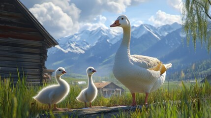 Obraz premium country goose family
