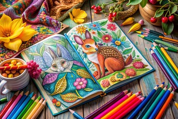 Small Animals Coloring Book Design for Relaxation and Creativity in Fashion Photography