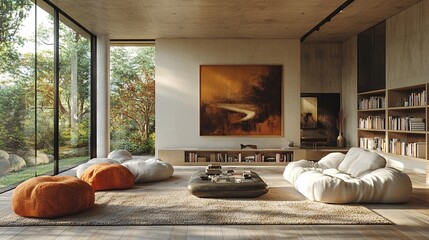 Modern High-End Living Room with Textured Rugs