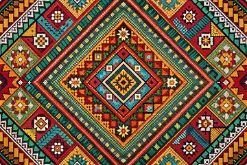 Soft Colors Geometric Pattern with Ethnic Motives for Modern Decor and Design