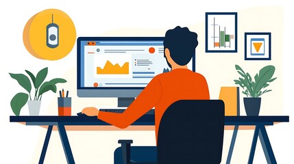 Fototapeta premium Professional attending an online training session in a cozy home office