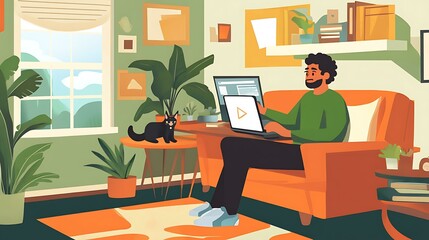 Fototapeta premium Professional attending an online training session in a cozy home office