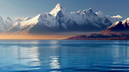 Majestic Tibetan Landscape with Snow-Capped Peaks and Tranquil Lake Manasarawag, Immersive Panoramic View