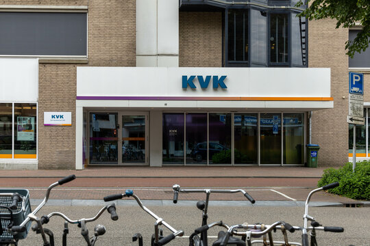 KVK office entrance. KVK short for "kamer van koophandel" Chamber of Commerce, informs and supports entrepreneurs. Utrecht, the Netherlands. 20 June 2024. 
