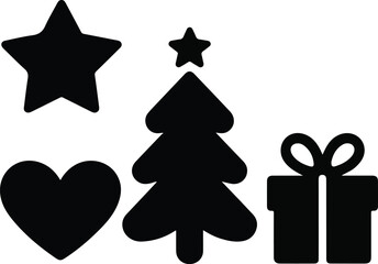 Set of minimalistic Christmas elements black ,silhouette