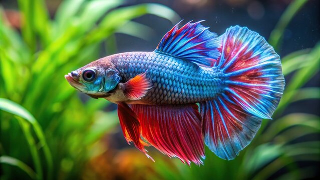 Tropical wild betta smaragdina fish swimming gracefully in aquarium