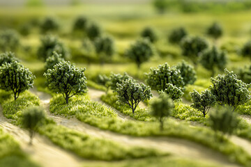 Enchanting Miniature Landscape with Winding Paths and Lush Greenery