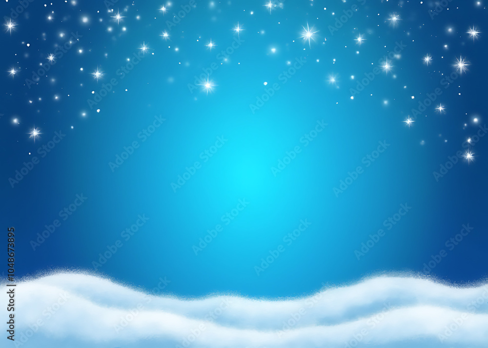 Poster Copy space for text over blue snowy background with stars and empty space for a festive vertical holiday display.