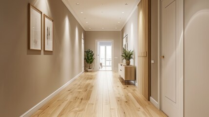 Obraz premium Modern Hallway with Wooden Floors and Minimalist Decor