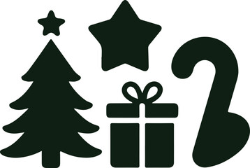 Set of minimalistic Christmas elements black ,silhouette