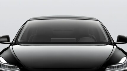 Front windshield of a black car clean and clear close up outdoors, offering a broad canvas for mockup