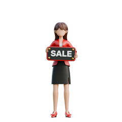 Woman Holding a Huge SALE Sign 3D Black Friday Shopping Girl Illustration