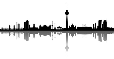 Vektor Silhouetten Skyline Berlin - Hauptstadt Deutschland - Europa - Stadt Spiegelung und weißer Hintergrund