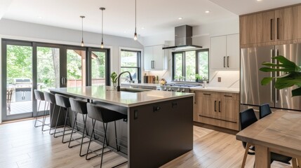 Modern Kitchen with Island and Stainless Steel Appliances
