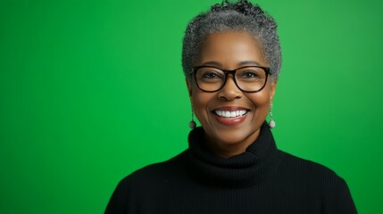 Fototapeta premium A counselor offers reassurance with a warm smile against a green background.