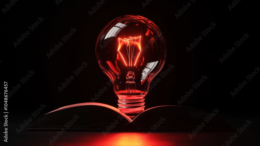 Poster glowing light bulb and book or text book with futuristic icon. self learning or education knowledge 