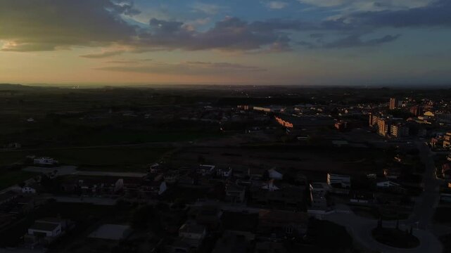Aerial of Les Borges Blanques at Sunset 4k drone