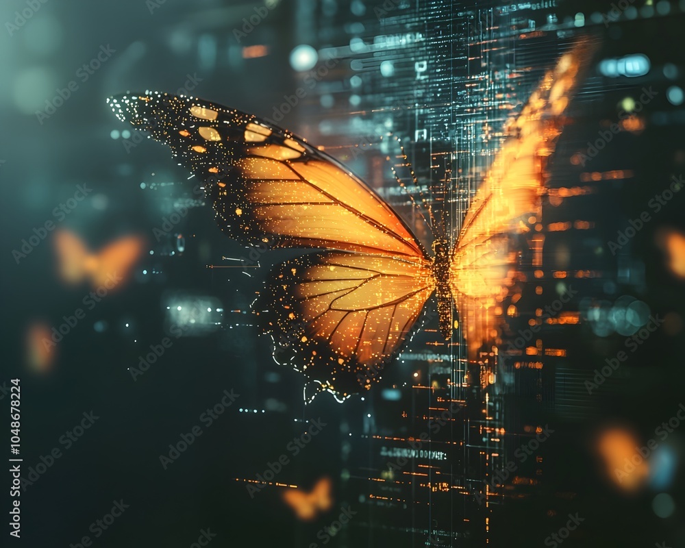 Aufkleber digital butterfly emerging from screen symbolizing technological transformation and power