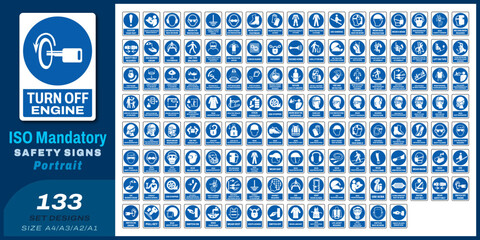 133 set ISO mandatory safety signs v138_turn off engine_portrait size a4/a3/a2/a1	